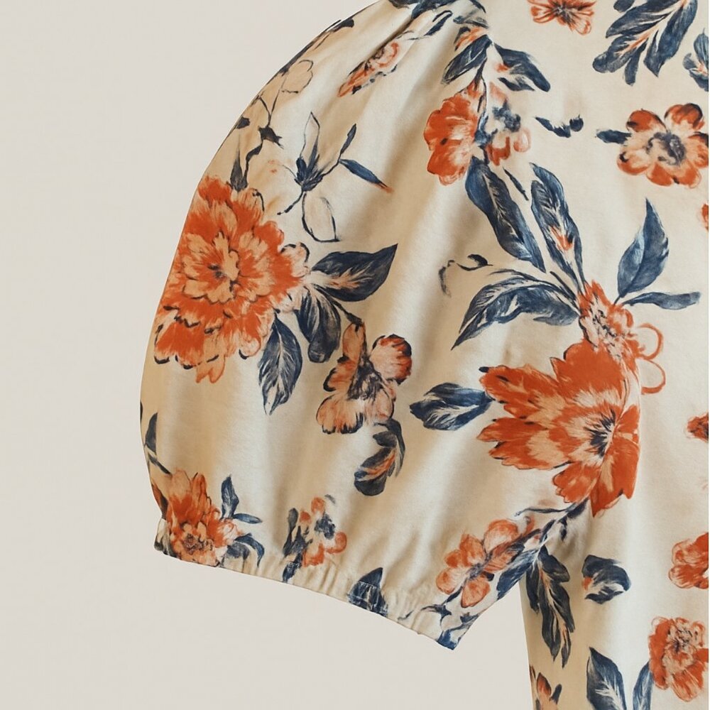 Lucky Brand Short Puff Sleeve V-neck Tiered Tie Back Floral Maxi Dress sz XS - Picture 7 of 7